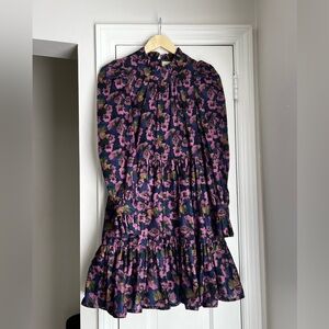 Tish Cox Floral Ruffle Neck Long Sleeve Tiered Dress, XS